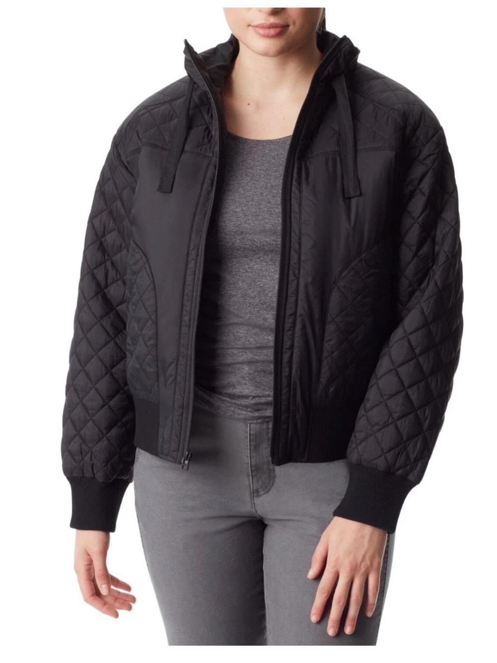 Woman’s Bass Outdoor Quilted Trim Zip Bomber Jacket Black Medium New W/Tags